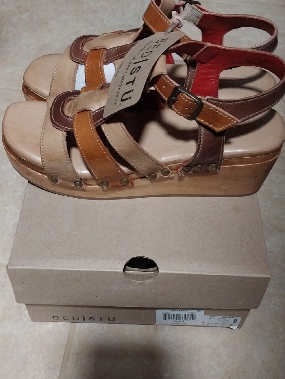 Bed Stu Tan, Brown & Camel Leather Platform Sandals - Picture 5 of 10